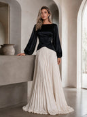 Chic Minimalist Velvet Paneled Pleated-Hem Maxi Dress