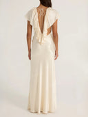 Elegant Plunge V-Neck Ruffle Satin Maxi Dress