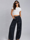 Retro Washed High Waist Barrel Leg Jeans