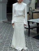 Elegant Satin Top & Embroidered Waistband Skirt Two-Piece Set