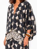 Casual Abstract Plaid Print Kimono Sleeve Maxi Dress