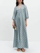 Elegant Geometric Print V-Neck Maxi Dress