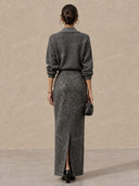 Elegant Glitter Knit Sweater & Sequin Maxi Skirt Two Piece Set