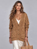 Elegant Cable Knit Cardigan & Satin Slip Maxi Dress Set
