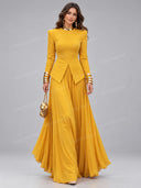 Elegant Structured Peplum Top & Wide Leg Maxi Pants Two Piece Set