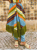 Colorful Striped Crop Top & Fringe Skirt Two-Piece Set
