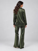 Satin Double Breasted Blazer & Wide Leg Pants Two Piece Set