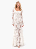Exquisite Lace Square-neck Long-sleeved Maxi Dress