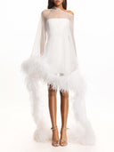 Feather Trim Sheer Cape Mini Dress