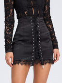 Elegant Lace Top & Lace Up Mini Skirt Two Piece Set