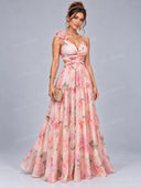 Elegant Floral Print Cutout Tiered Maxi Dress