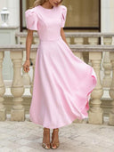 Elegant High-neck Bud Sleeve Midi Dress