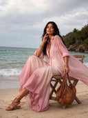 Elegant Gradient Print Layered Chiffon Maxi Dress