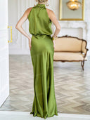 Elegant Satin Halter Neck Evening Maxi Dress