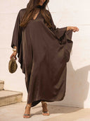 Elegant Satin Choker Neck Batwing Sleeve Kaftan Maxi Dress