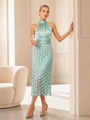 Elegant Circular Embroidery Cutout Midi Dress