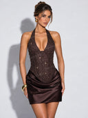 Elegant Sequin Backless Draped Mini Dress