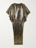 Elegant Leopard Sequin Kaftan Maxi Dress