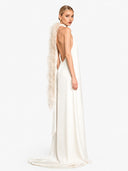 Elegant Satin Halter Feather-Trim Maxi Dress