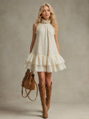 Sexy Lace Sleeveless Ruffle Mini Dress