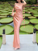 Elegant Satin Backless Fishtail Maxi Dress