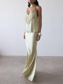 Elegant Fringe Shawl Top & Satin Maxi Skirt Three-Piece Set