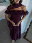 Elegant Ruffle Trim Cold Shoulder Maxi Dress
