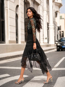 Exquisite Polka Dot Floral Print Ruffled Midi Dress