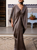 Elegant Deep V-Neck Draped Satin Kaftan Maxi Dress