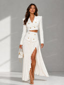 Short Blazer Top And Pleated Skirt Set