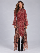 Elegant Printed High Neck Flare Sleeve Maxi Dress