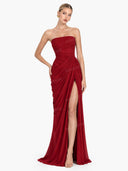 Strapless Pleated Slit Maxi Dress