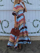Casual Striped Self-Tie Waist Shirt Midi Dress