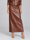 Faux Leather Belted Jacket & Maxi Skirt Two Piece Set