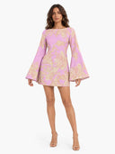 Elegant Bell Sleeve Satin Paisley Print Mini Dress