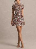 Elegant Multicolor Floral Sequin Mini Dress