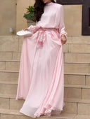 Elegant High-Neck Chiffon Top & Flowy Skirt Set