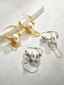 Pearl Beaded Chain Drop Hoop Earrings