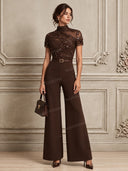 Elegant Sequin Floral High Neck Wide Leg Jumpsuit