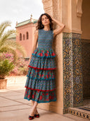 Pleated Deign Printed Maxi Dress