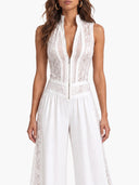 Lace Panel Wide Leg White Jumpsuit