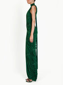 Ruched High Neck Draped Cape Maxi Dress