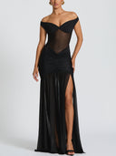 Off-The-Shoulder Mesh Maxi Dress