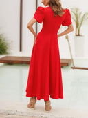 Elegant High-neck Bud Sleeve Midi Dress