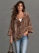 Casual Velvet Hooded Oversized Pullover Top