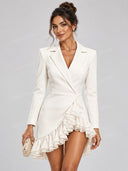 Elegant Ruffle Trim Wrap Blazer Mini Dress