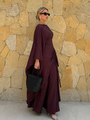 Batwing Sleeve Side Drawstring Tunic Top & Wide‑Leg Pants Two‑Piece Set