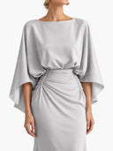 Boat Neck Backless Pleated Maxi Dress