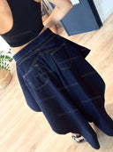 Casual Draped Top & Sculptural Wide Leg Jeans Set