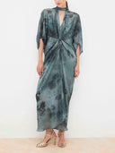 Elegant Floral Print Draped Kaftan Maxi Dress